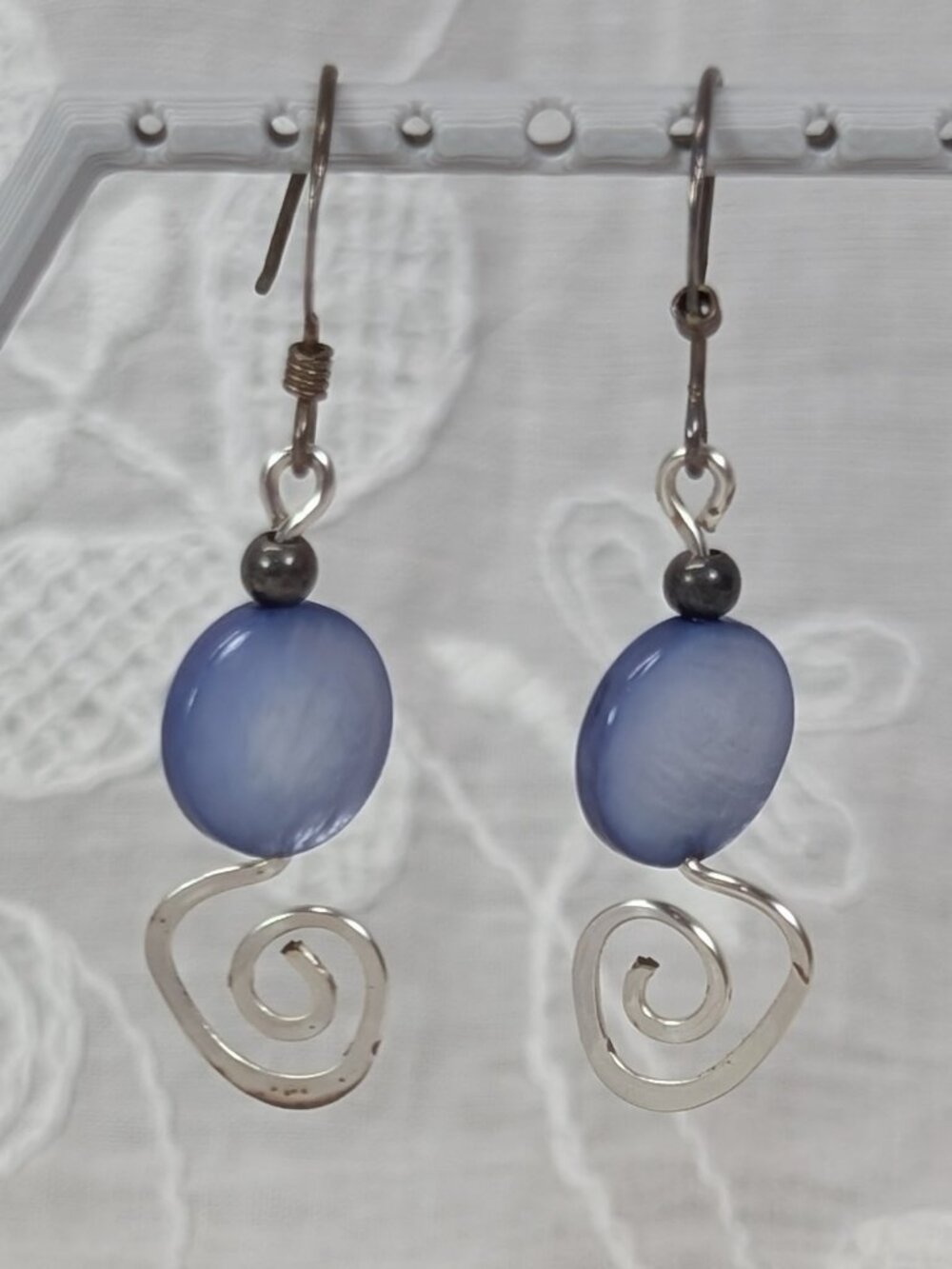 Handmade Blue Disk Glass Bead w/Silver Wire
